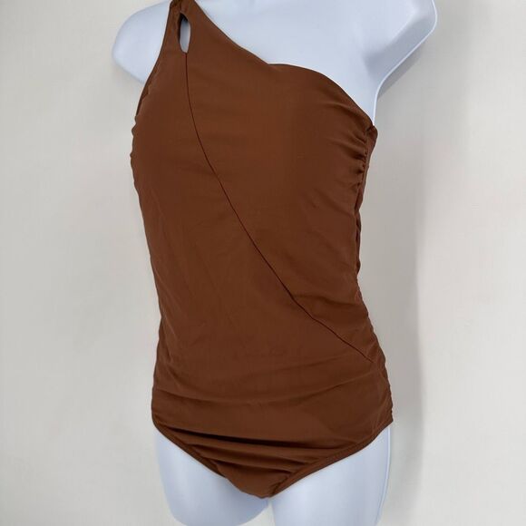 Lands' End Tummy Control UPF 50 Asymmetrical Swimsuit Brown SZ 14 Large - Picture 6 of 11
